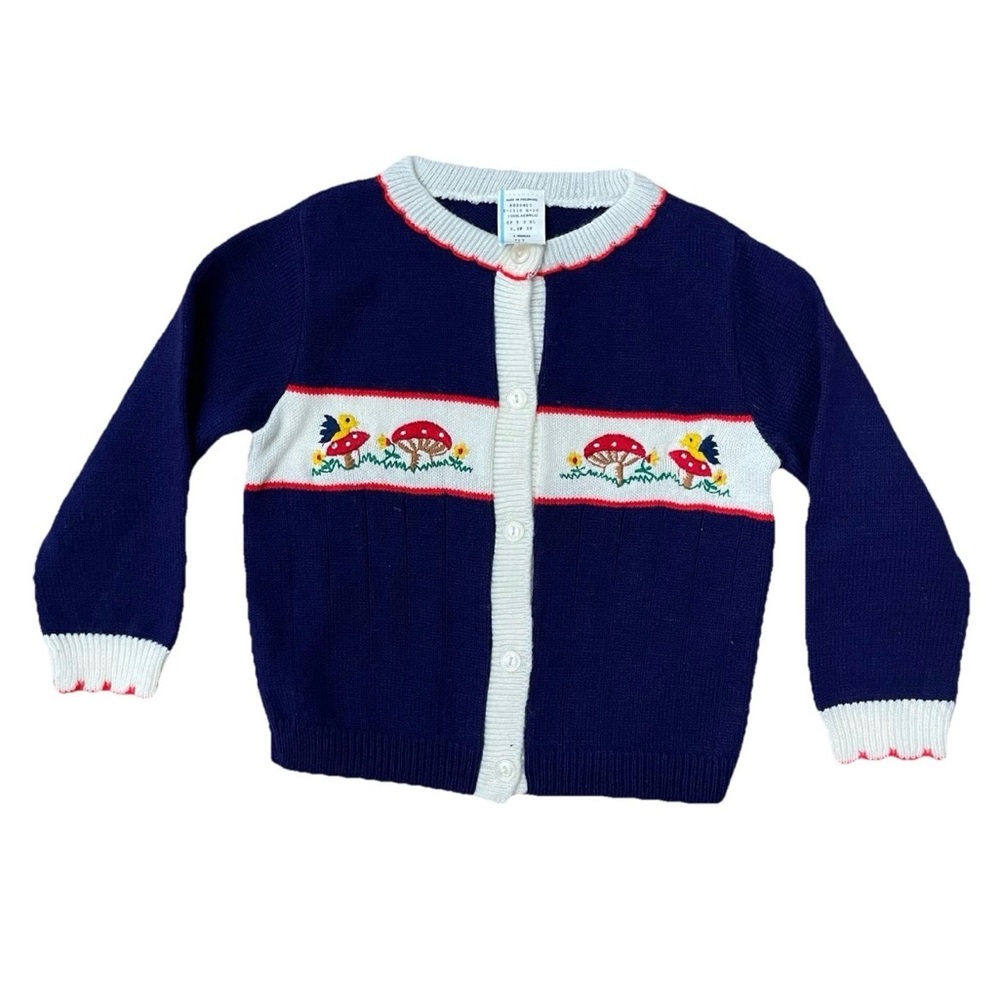 vintage-style childrens cardigan embroidered mushrooms birds Size
3t Cottagecore